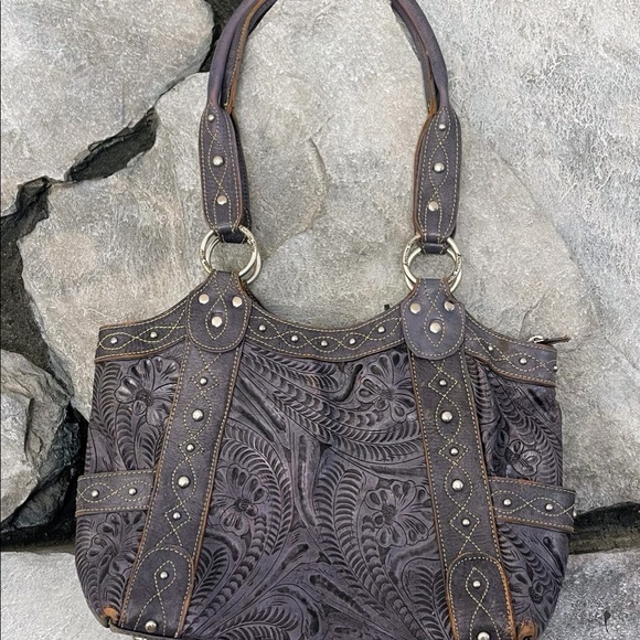 American West Tooled Leather Purse Purple - Picture 10 of 10